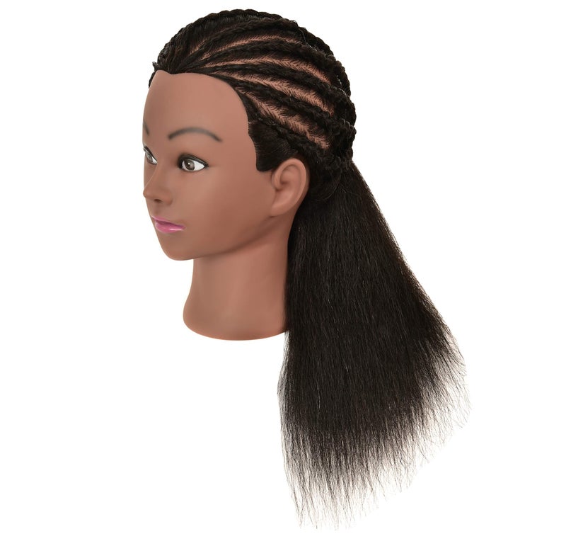 FUTAI African American Mannequin Head 100% Real Human Hair Manikin Doll Style Head for Practice Braiding Styling Cosmetology Training with Stand - Image 3